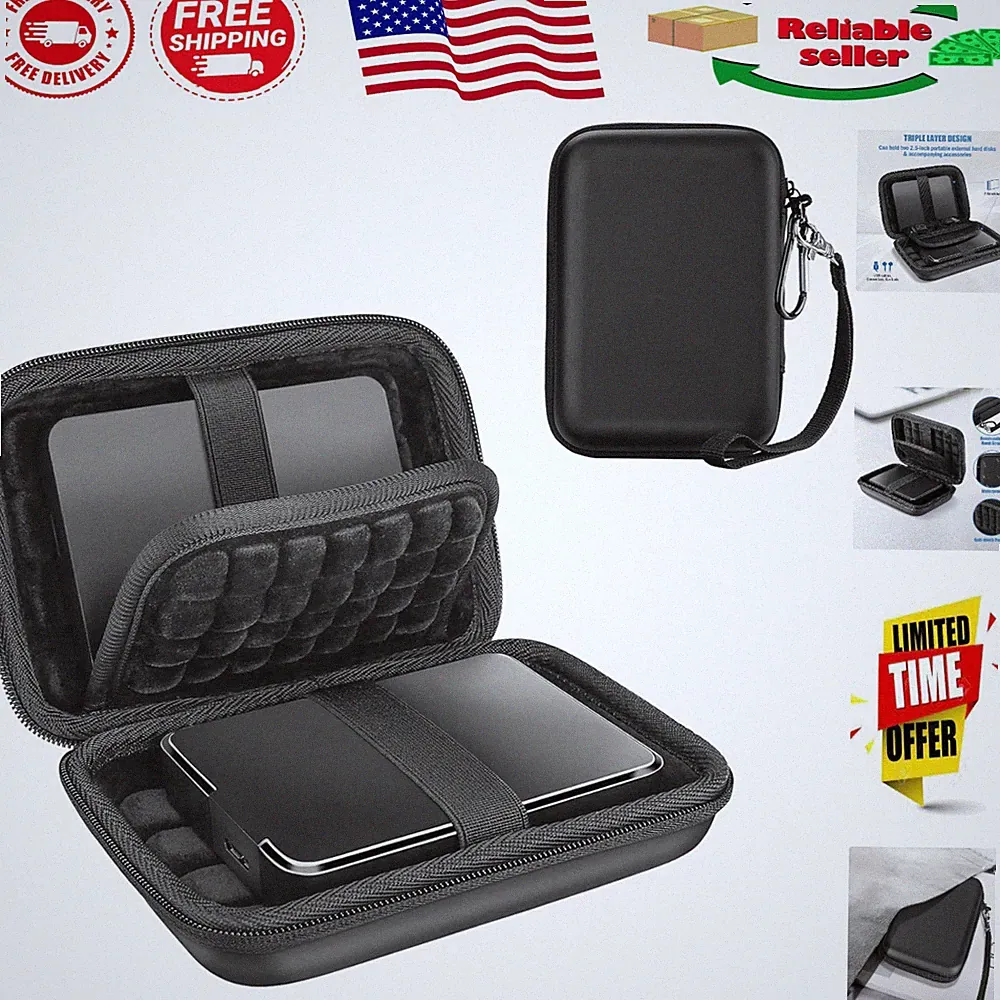 Portable Hard Drive Case for WD, Seagate, and Toshiba Drives - Black