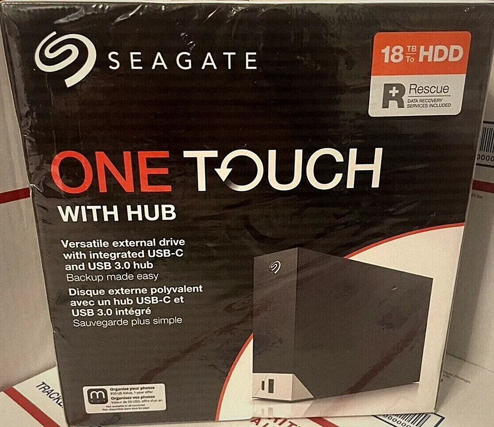 Seagate One Touch 18 TB Hub Desktop External Hard Drive HDD USB-C USB 3.0 Ports.